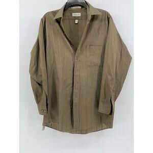 VAN HEUSEN Men's Vintage Tan Satin Striped Button-Up Shirt SZ 15 32/33